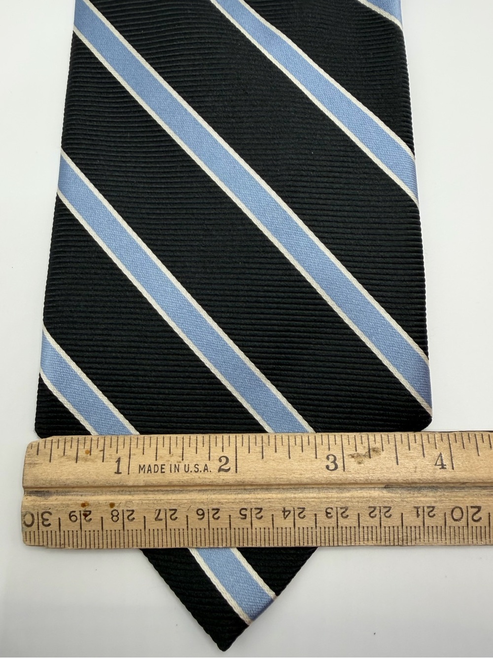 Brooks Brothers Men’s Silk Black Light Blue Ribbed Textured Diagonal Stripe Tie - Picture 5 of 5